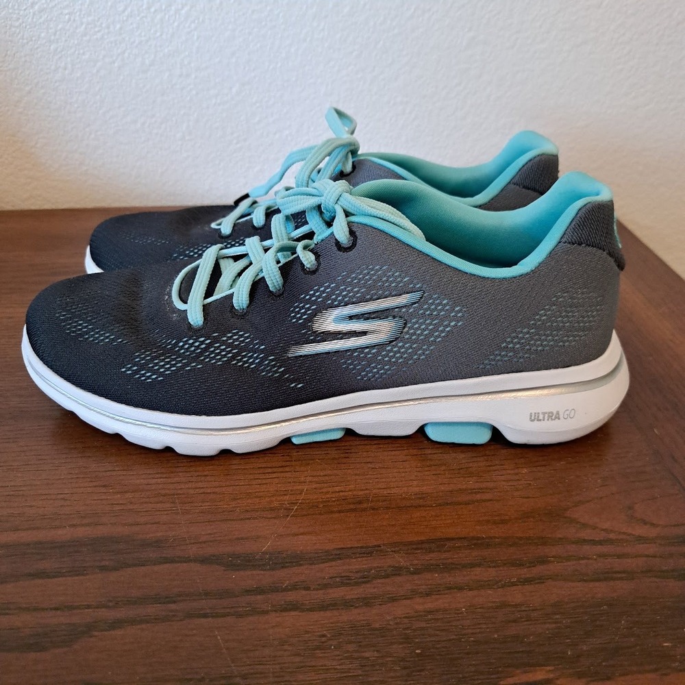 Skechers GOwalk 5 Women 9 Black Aqua Walking‎ Shoes 15929 BKAQ Ultra Go Sneaker